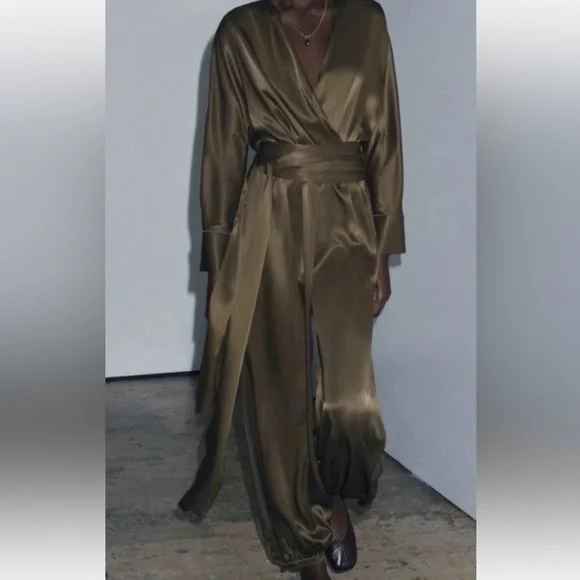 Zara NWT satin effect bloomer jumpsuit ZW Collection 9018/680 - Picture 12 of 13